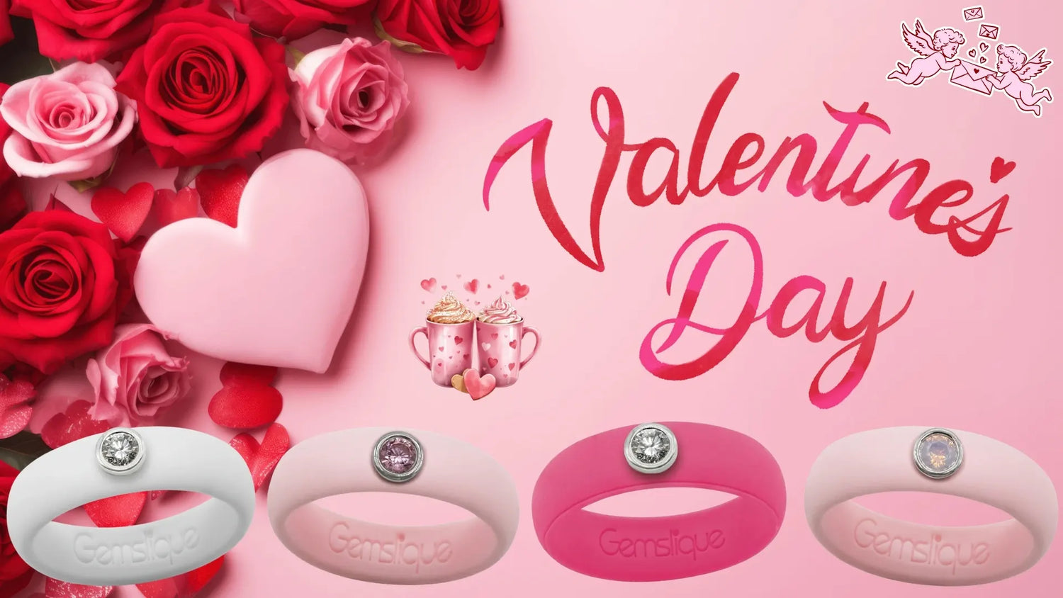 Romantic Valentine gifts with red roses and hearts