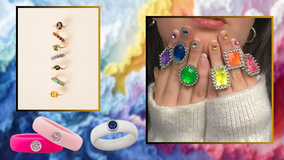 Colorful gemstone and silicone ring variety