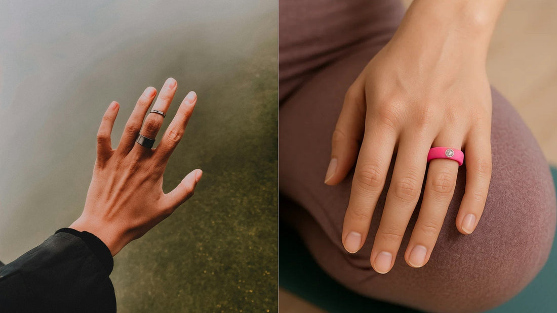 Different ring styles, dark metal and bright silicone