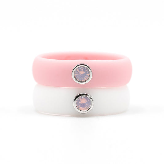 Pink Opal Cubic Zirconia Silicone Ring
