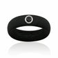 Black silicone ring with a round black cubic zirconia gemstone and silver bezel