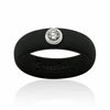 Black silicone ring with single clear round gemstone set in silver bezel