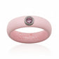 Pink silicone ring with single purple cubic zirconia gemstone and embossed Gemsique logo