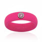 Bright pink silicone ring with a single pink cubic zirconia stone set in silver bezel