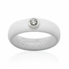 White silicone ring with a single round diamond set in a silver bezel